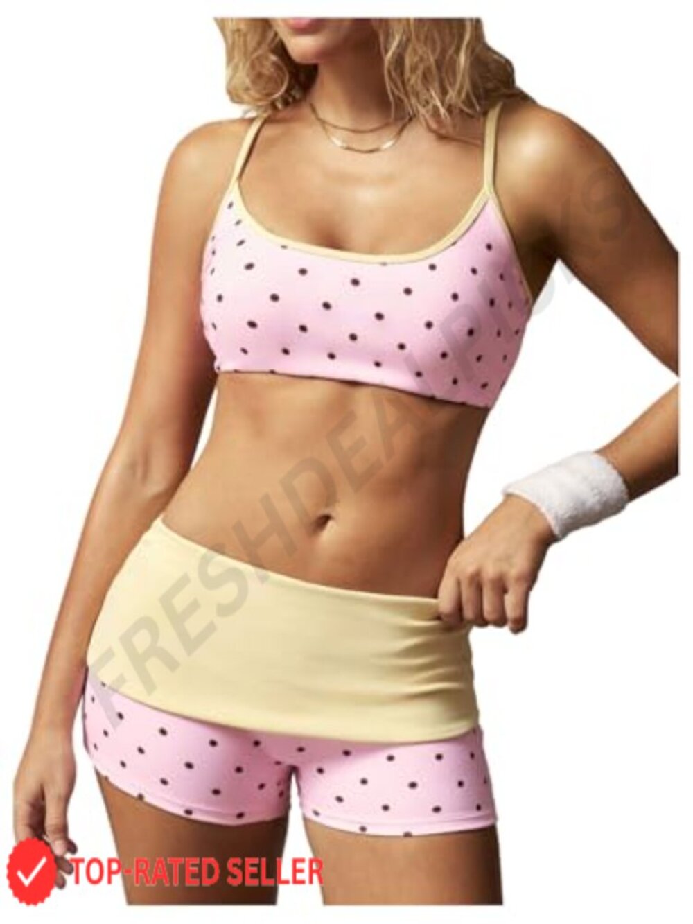 Polka Dot 2 Piece Workout Set Sports Bra Fold Over Yoga Shorts